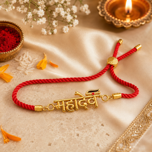 18K Gold Plated Rakhi Mahadev Motif Shiva Religious Traditional Rakhi - House of Viya