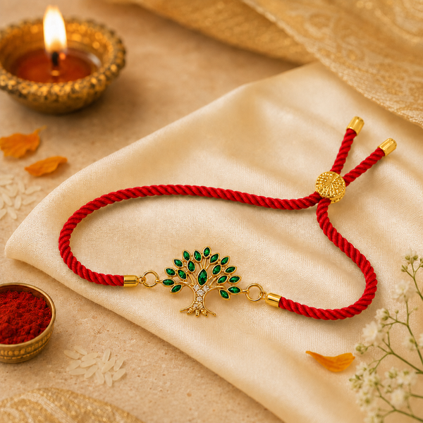 18K Gold Plated Rakhi Stone-Studded Tree Motif Floral Design Rakhi - House of Viya