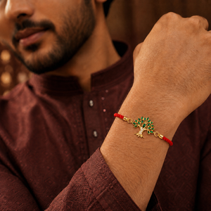 18K Gold Plated Rakhi Stone-Studded Tree Motif Floral Design Rakhi - House of Viya