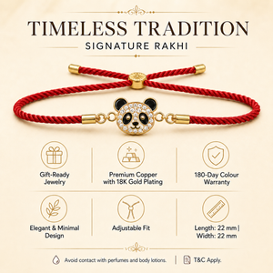 18K Gold Plated Rakhi Panda Animal Motif Charm Kids Character Rakhi - House of Viya
