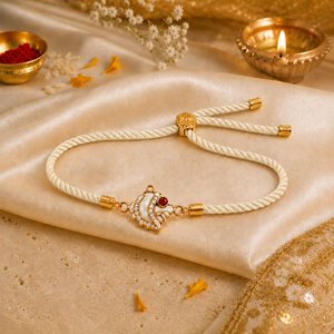 18K Gold Plated Rakhi Stone-Studded Shankh Motif Religious Traditional Rakhi - House of Viya