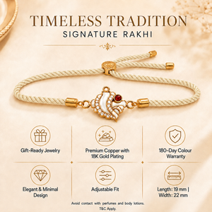 18K Gold Plated Rakhi Stone-Studded Shankh Motif Religious Traditional Rakhi - House of Viya