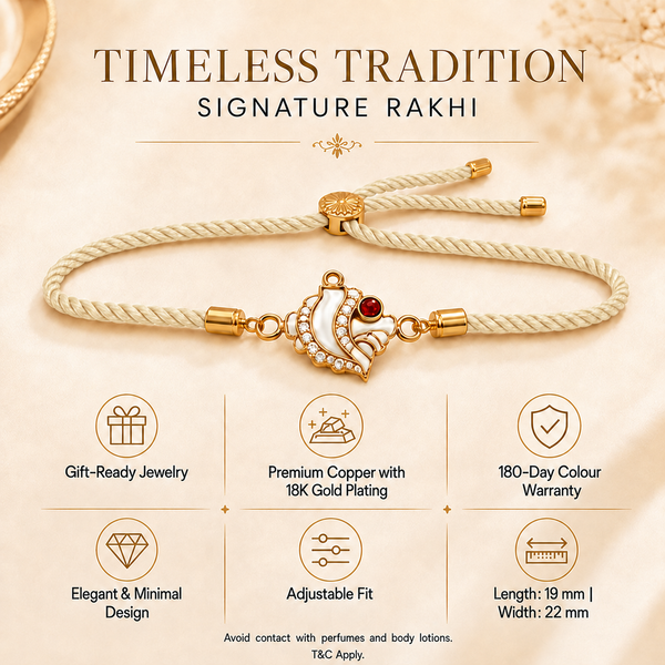 18K Gold Plated Rakhi Stone-Studded Shankh Motif Religious Traditional Rakhi - House of Viya