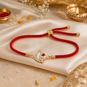 18K Gold Plated Rakhi Stone-Studded Shankh Motif Religious Traditional Rakhi - House of Viya
