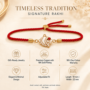 18K Gold Plated Rakhi Stone-Studded Shankh Motif Religious Traditional Rakhi - House of Viya