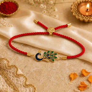 18K Gold Plated Rakhi Stone-Studded Peacock Motif Floral Design Rakhi - House of Viya