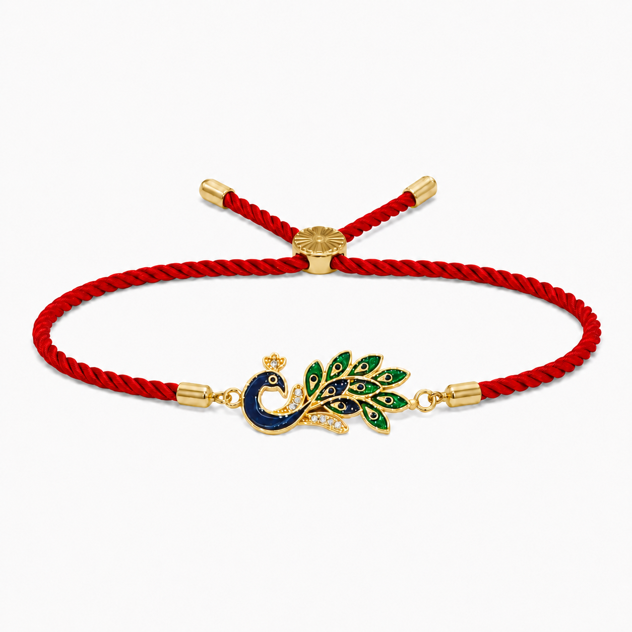 18K Gold Plated Rakhi Stone-Studded Peacock Motif Floral Design Rakhi - House of Viya