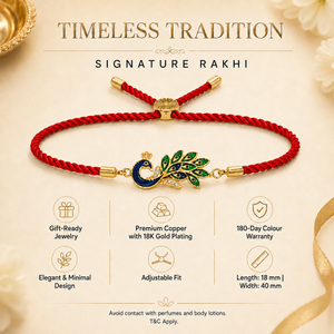 18K Gold Plated Rakhi Stone-Studded Peacock Motif Floral Design Rakhi - House of Viya