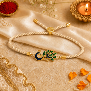 18K Gold Plated Rakhi Stone-Studded Peacock Motif Floral Design Rakhi - House of Viya