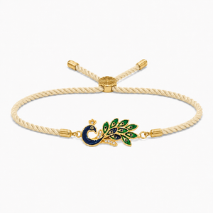 18K Gold Plated Rakhi Stone-Studded Peacock Motif Floral Design Rakhi - House of Viya