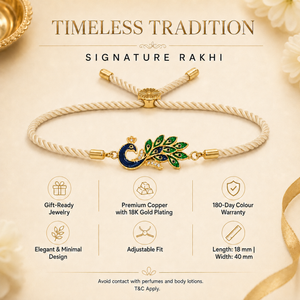 18K Gold Plated Rakhi Stone-Studded Peacock Motif Floral Design Rakhi - House of Viya