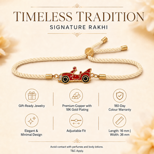 18K Gold Plated Rakhi Stone-Studded Car Motif Charm Kids Rakhi - House of Viya
