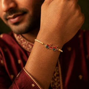 18K Gold Plated Rakhi Stone-Studded Car Motif Charm Kids Rakhi - House of Viya