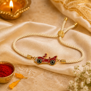 18K Gold Plated Rakhi Stone-Studded Car Motif Charm Kids Rakhi - House of Viya