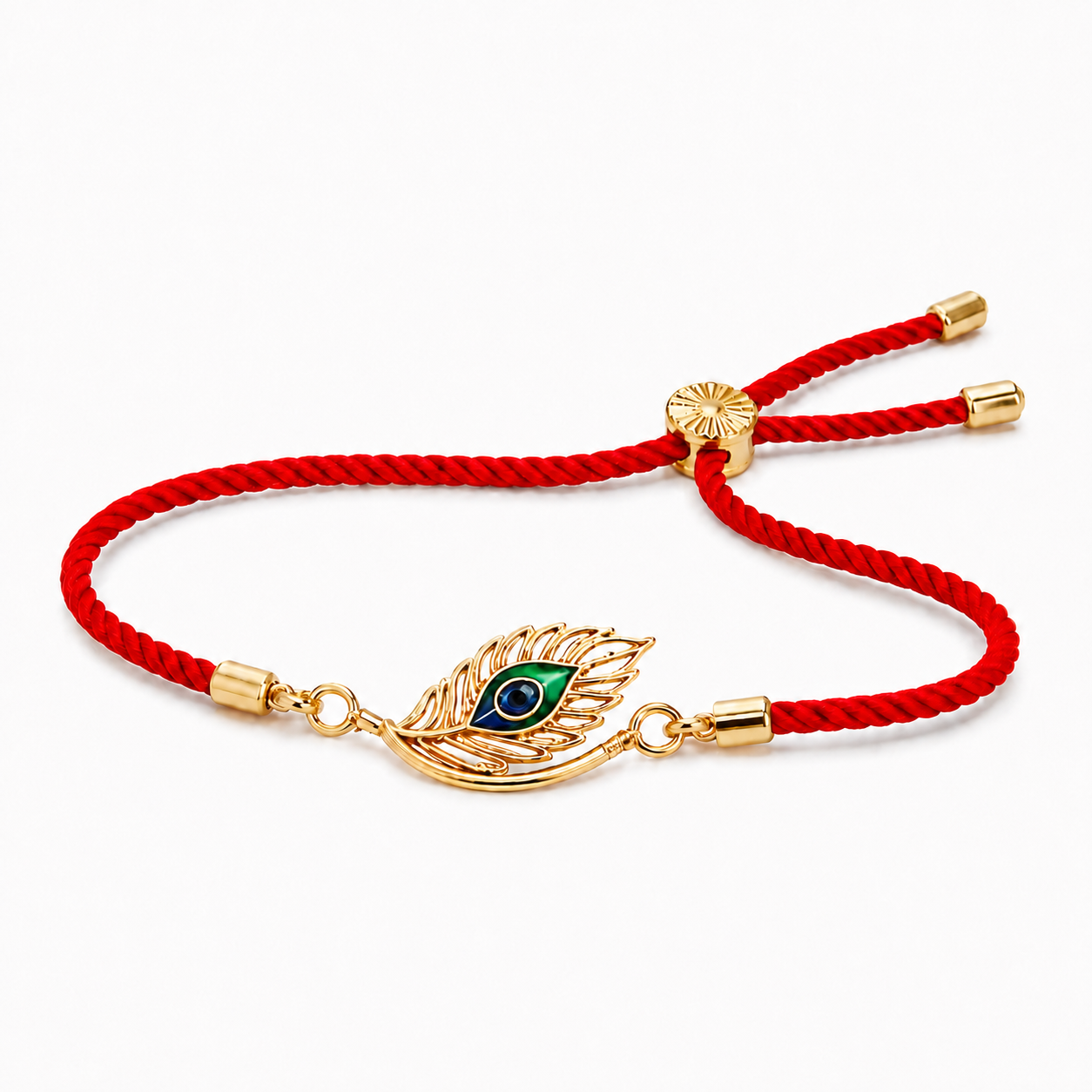 18K Gold Plated Rakhi Krishna Feather Motif Religious Traditional Rakhi - House of Viya