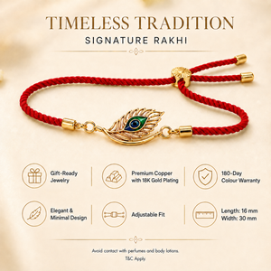 18K Gold Plated Rakhi Krishna Feather Motif Religious Traditional Rakhi - House of Viya