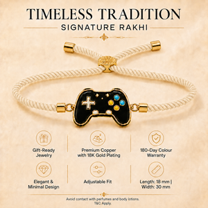 18K Gold Plated Rakhi Game Controller Motif Charm Kids Character Rakhi - House of Viya