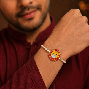 18K Gold Plated Rakhi Lion Motif Animal Charm Kids Character Rakhi - House of Viya