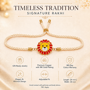 18K Gold Plated Rakhi Lion Motif Animal Charm Kids Character Rakhi - House of Viya