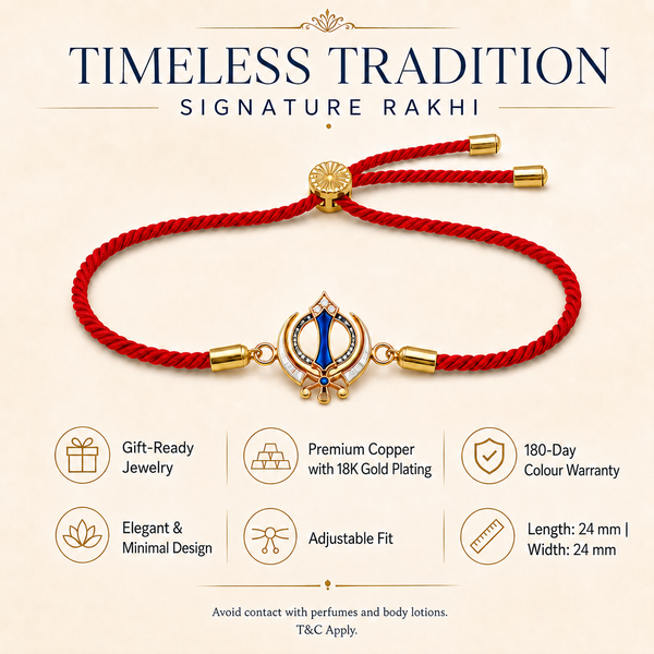 18K Gold Plated Rakhi Stone-Studded Khanda Motif Religious Traditional Rakhi - House of Viya