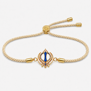 18K Gold Plated Rakhi Stone-Studded Khanda Motif Religious Traditional Rakhi - House of Viya