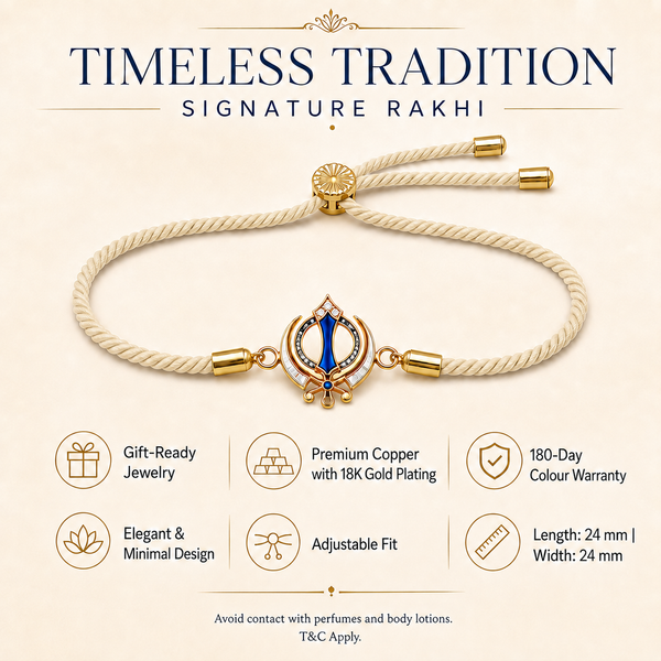 18K Gold Plated Rakhi Stone-Studded Khanda Motif Religious Traditional Rakhi - House of Viya