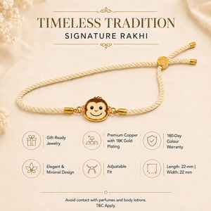 18K Gold Plated Rakhi Monkey Motif Animal Charm Kids Character Rakhi - House of Viya