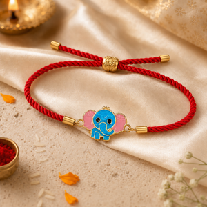 18K Gold Plated Rakhi Elephant Motif Charm Kids Character Rakhi - House of Viya