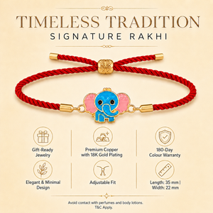18K Gold Plated Rakhi Elephant Motif Charm Kids Character Rakhi - House of Viya