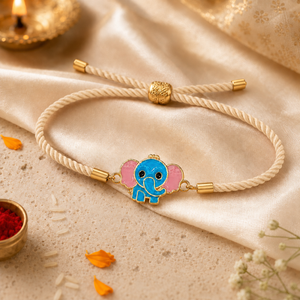 18K Gold Plated Rakhi Elephant Motif Charm Kids Character Rakhi - House of Viya