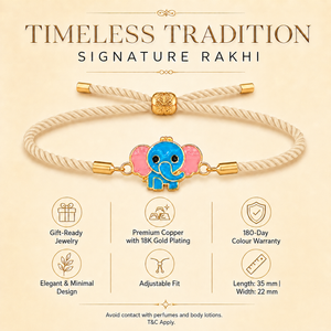 18K Gold Plated Rakhi Elephant Motif Charm Kids Character Rakhi - House of Viya