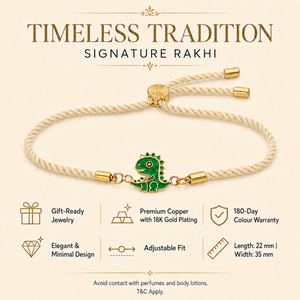 18K Gold Plated Rakhi Dinosaur Motif Charm Kids Character Rakhi - House of Viya