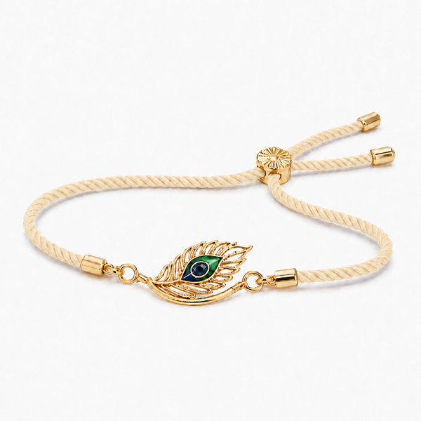 18K Gold Plated Rakhi Krishna Feather Motif Religious Traditional Rakhi - House of Viya