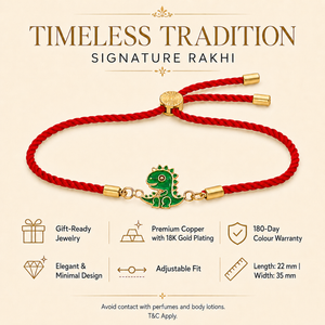 18K Gold Plated Rakhi Dinosaur Motif Charm Kids Character Rakhi - House of Viya