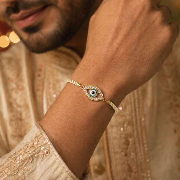 18K Gold Plated Rakhi Stone-Studded Eye Design Motif Charm Rakhi - House of Viya
