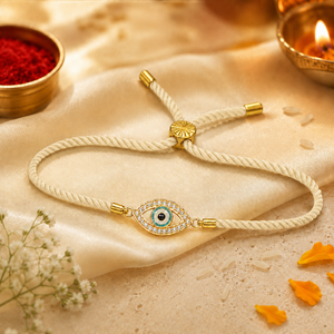 18K Gold Plated Rakhi Stone-Studded Eye Design Motif Charm Rakhi - House of Viya