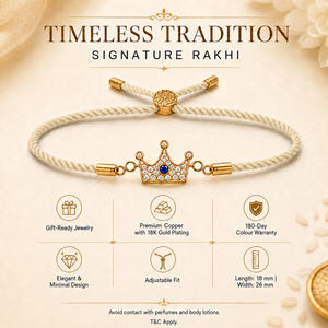 18K Gold Plated Rakhi Stone-Studded Crown Prince Motif Charm Rakhi - House of Viya