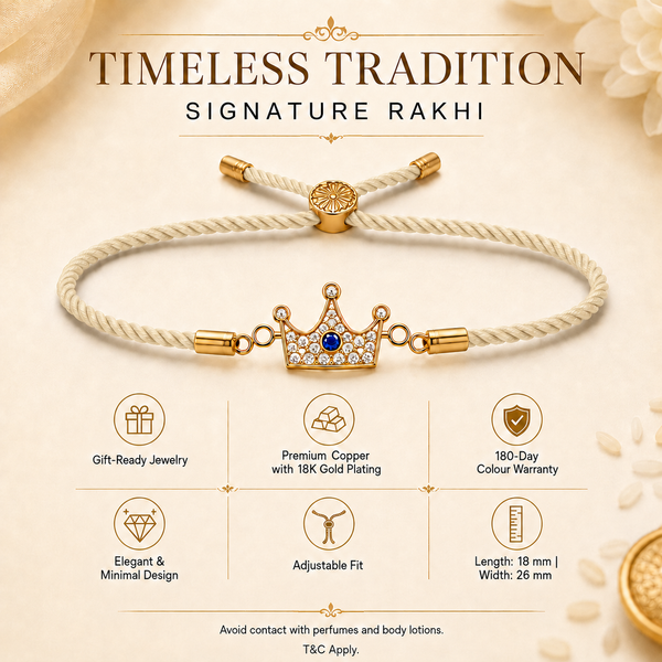 18K Gold Plated Rakhi Stone-Studded Crown Prince Motif Charm Rakhi - House of Viya
