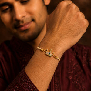 18K Gold Plated Rakhi Stone-Studded Crown Prince Motif Charm Rakhi - House of Viya