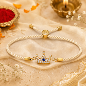 18K Gold Plated Rakhi Stone-Studded Crown Prince Motif Charm Rakhi - House of Viya