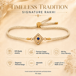 18K Gold Plated Rakhi Stone-Studded Diamond Square Geometric Motif Rakhi - House of Viya