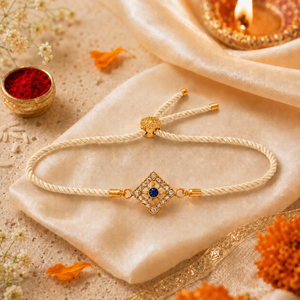 18K Gold Plated Rakhi Stone-Studded Diamond Square Geometric Motif Rakhi - House of Viya