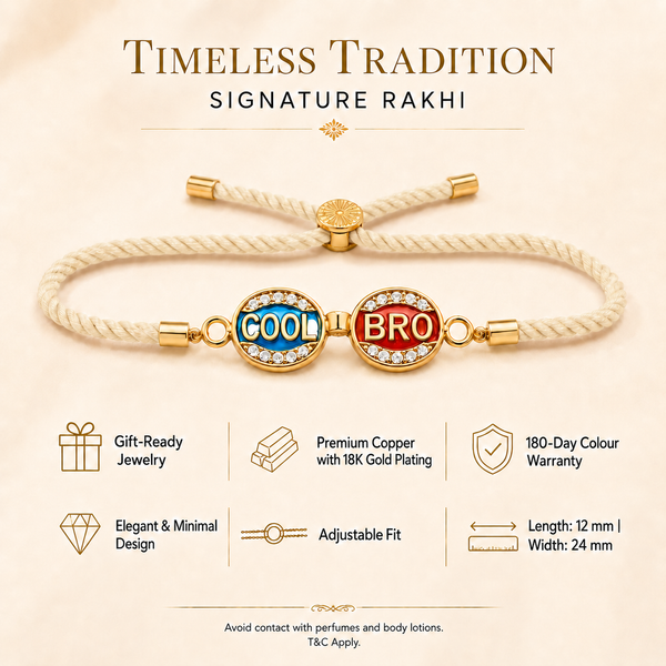18K Gold Plated Rakhi Stone-Studded Cool Brother Charm Design Rakhi - House of Viya