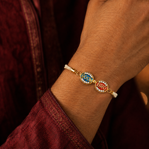 18K Gold Plated Rakhi Stone-Studded Cool Brother Charm Design Rakhi - House of Viya