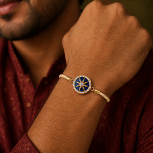 18K Gold Plated Rakhi Stone-Studded Chakra Motif Traditional Rakhi - House of Viya