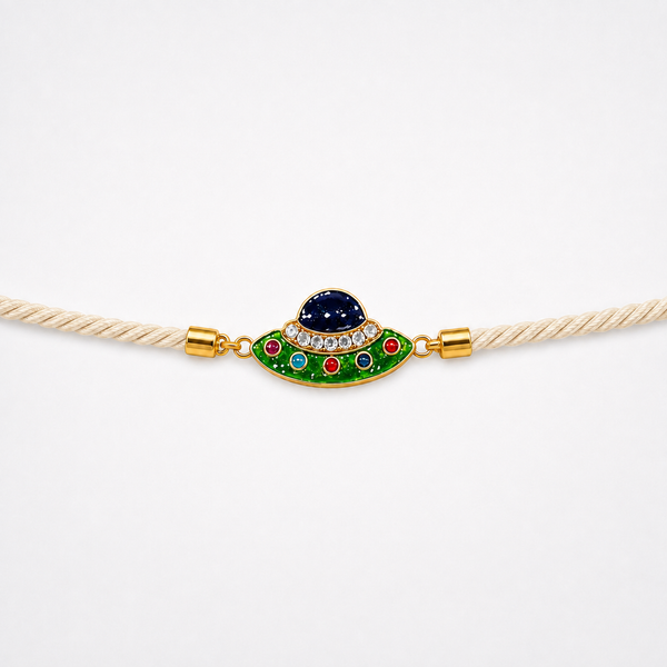 18K Gold Plated Rakhi Stone-Studded UFO Motif Kids Character Rakhi - House of Viya