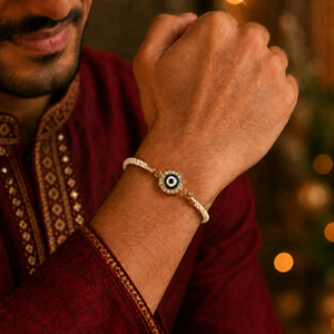 18K Gold Plated Rakhi Stone-Studded Nazar Evil Eye Motif Design Rakhi - House of Viya