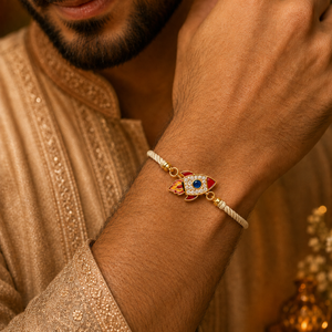 18K Gold Plated Rakhi Stone-Studded Rocket Motif Kids Character Rakhi - House of Viya