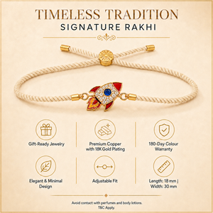 18K Gold Plated Rakhi Stone-Studded Rocket Motif Kids Character Rakhi - House of Viya