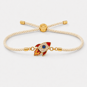 18K Gold Plated Rakhi Stone-Studded Rocket Motif Kids Character Rakhi - House of Viya